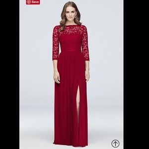 3/4-Sleeve Illusion Lace and Mesh Bridesmaid Dress